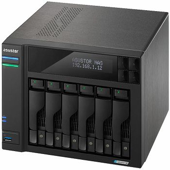 ASUSTOR 6 Bay NAS, Quad-Core 2.0GHz, Dual 2.5GbE Ports, 8GB RAM DDR4, 4x M.2 SSD Slots, 1 x PCIe Gen3 x4 slot, 2x USB, HDMI,