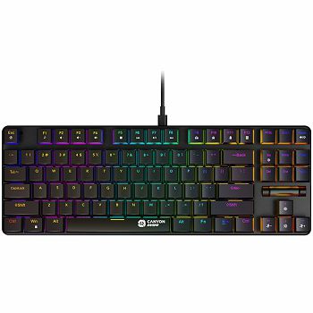 CANYON Cometstrike TKL GK-50, 87keys Mechanical keyboard, 50million times life, with VS11K30A solution, GTMX red switch, Rainbow backlight, 20 modes, 1.8m PVC cable, metal material + ABS, US layout, s