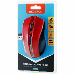 CANYON 2.4GHz wireless Optical Mouse with 4 buttons, DPI 800/1200/1600, Red, 122*69*40mm, 0.067kg