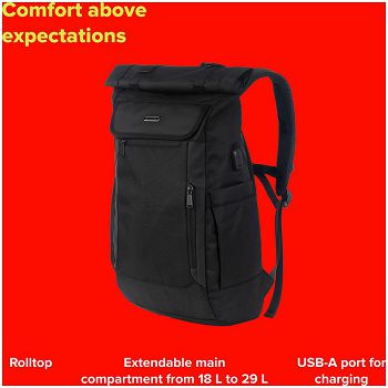 CANYON RT-7, Laptop backpack for 17.3 inch, Product spec/size(mm): 470MM(+200MM) x300MM x 130MM, Black, EXTERIOR materials:100% Polyester, Inner materials:100% Polyester, max weight (KGS):