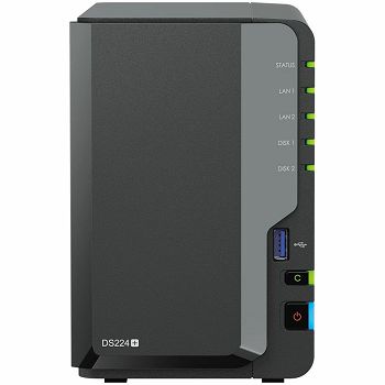 Synology DS224+,Tower, 2-bays 3.5 SATA HDD/SSD, CPU Intel Celeron J4125 4-core (4-thread) 2.0 GHz, burst up to 2.7 GHz; 2GB DDR4 (expandable up to 6 GB) ; 2 x RJ-45 1GbE LAN Ports; 2x USB 3.2 Gen 1;