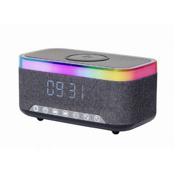 Gembird Digital alarm clock with speaker and wireless charging function, black grey