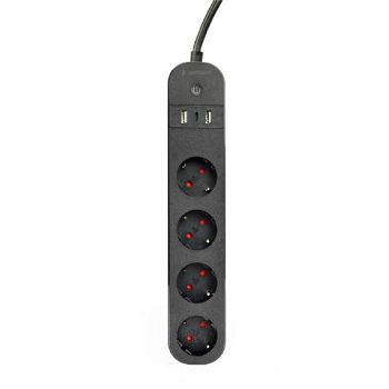 Gembird Smart power strip with USB charger, 4 sockets, black