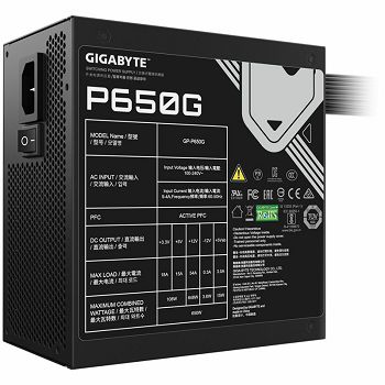 GIGABYTE P650G Power Supply 650W, 80+ Gold, Japanese capacitors, 120mm smart fan, EU plug